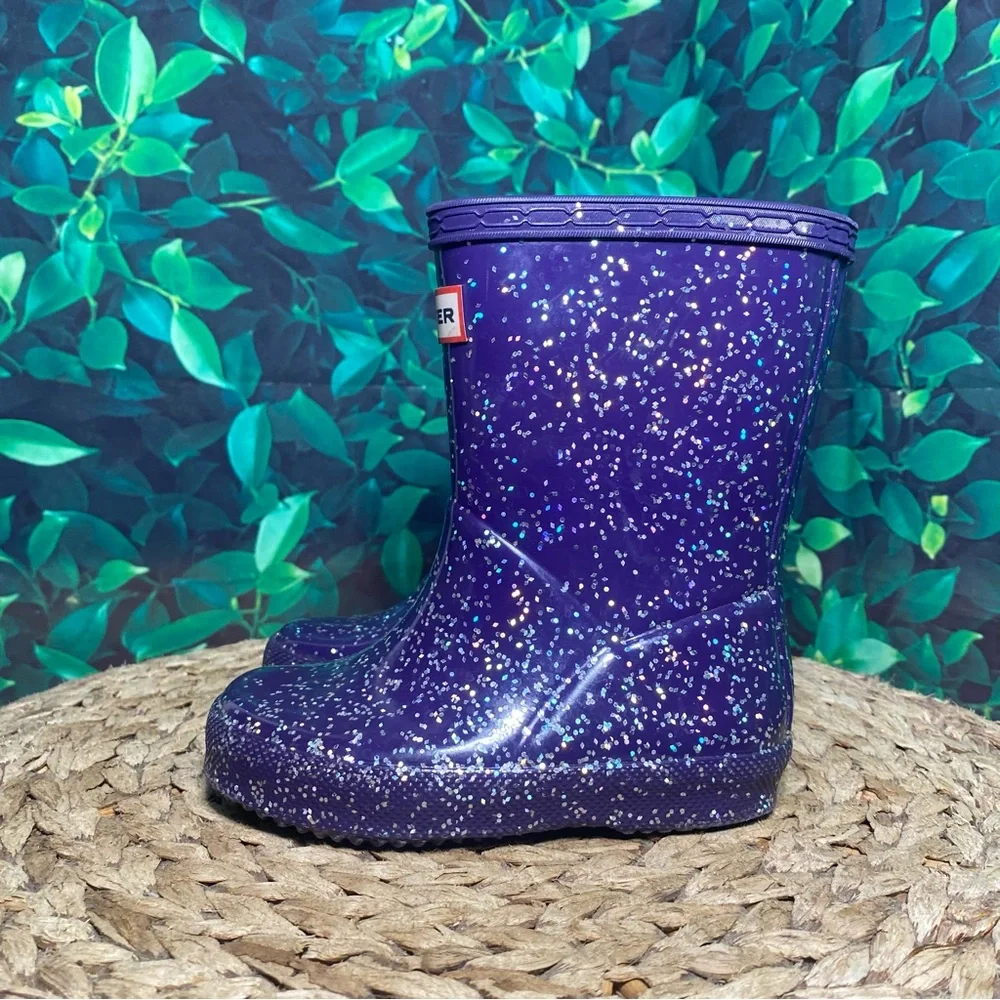 Hunter Purple Glitter Kids Rain Boots